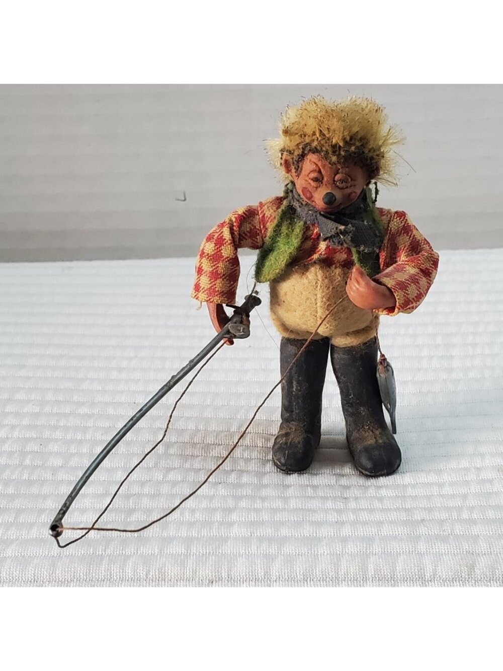 Peter Mecki Steiff Hedgehog Fisherman Figurine 3.25" MCM Small Germany